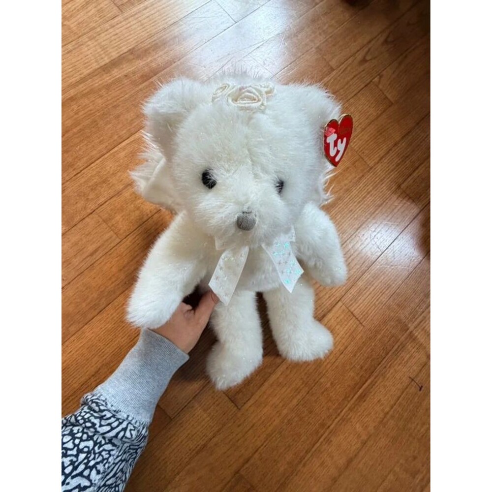Vintage Ty Classic Angelina Angel Bear White Sparkle Plush Wings Christmas Decor